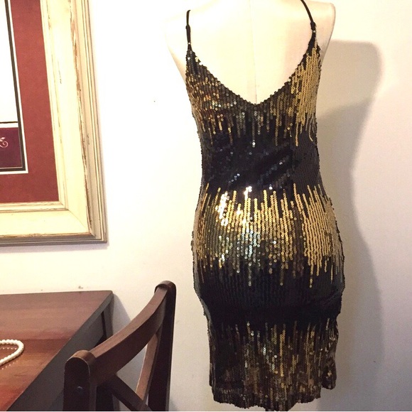 LUXE Evening black and gold sequin Dress/ XS - Picture 2 of 7